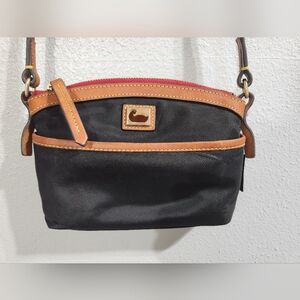 Dooney & Bourke Wayfarer Domed Black and Tan Crossbody Bag 8x6